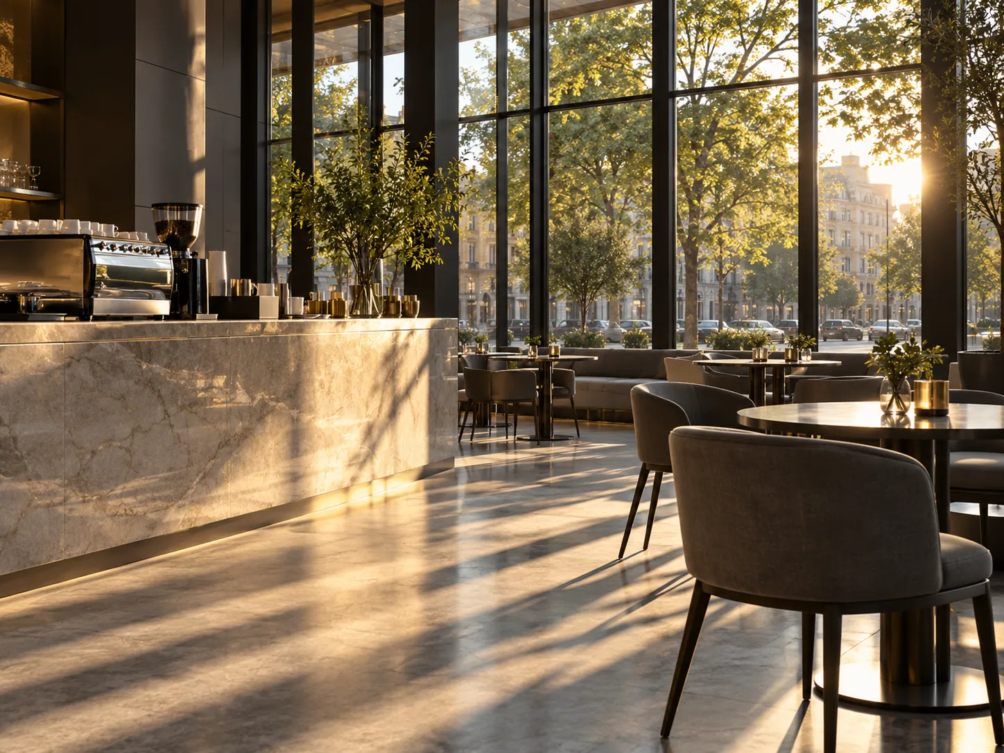 A café filled with afternoon light