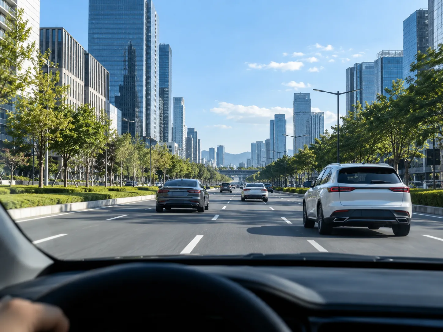 A city road in clear daylight