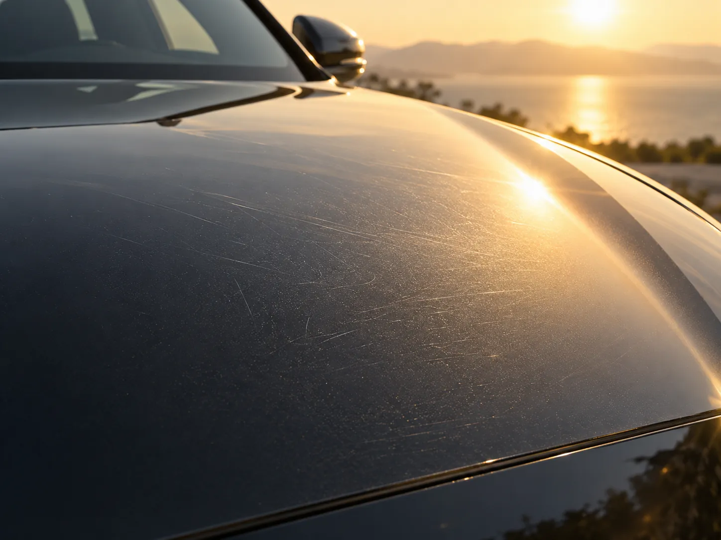 Sunlight across a dark bonnet