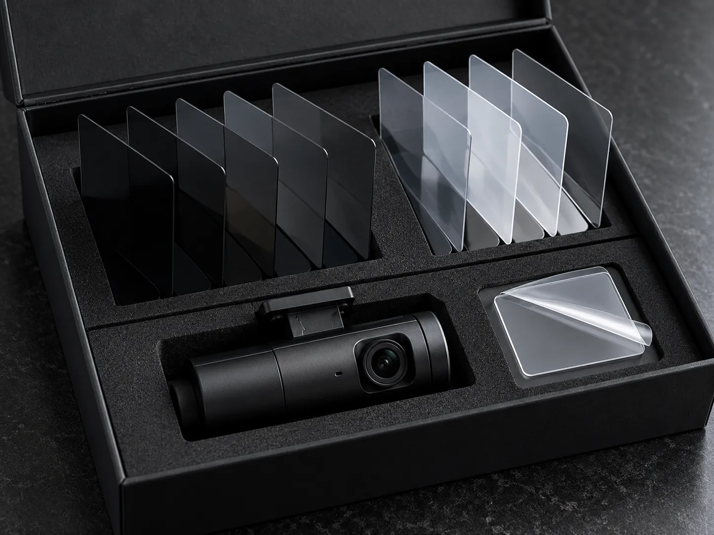A sample kit of films and a dash cam