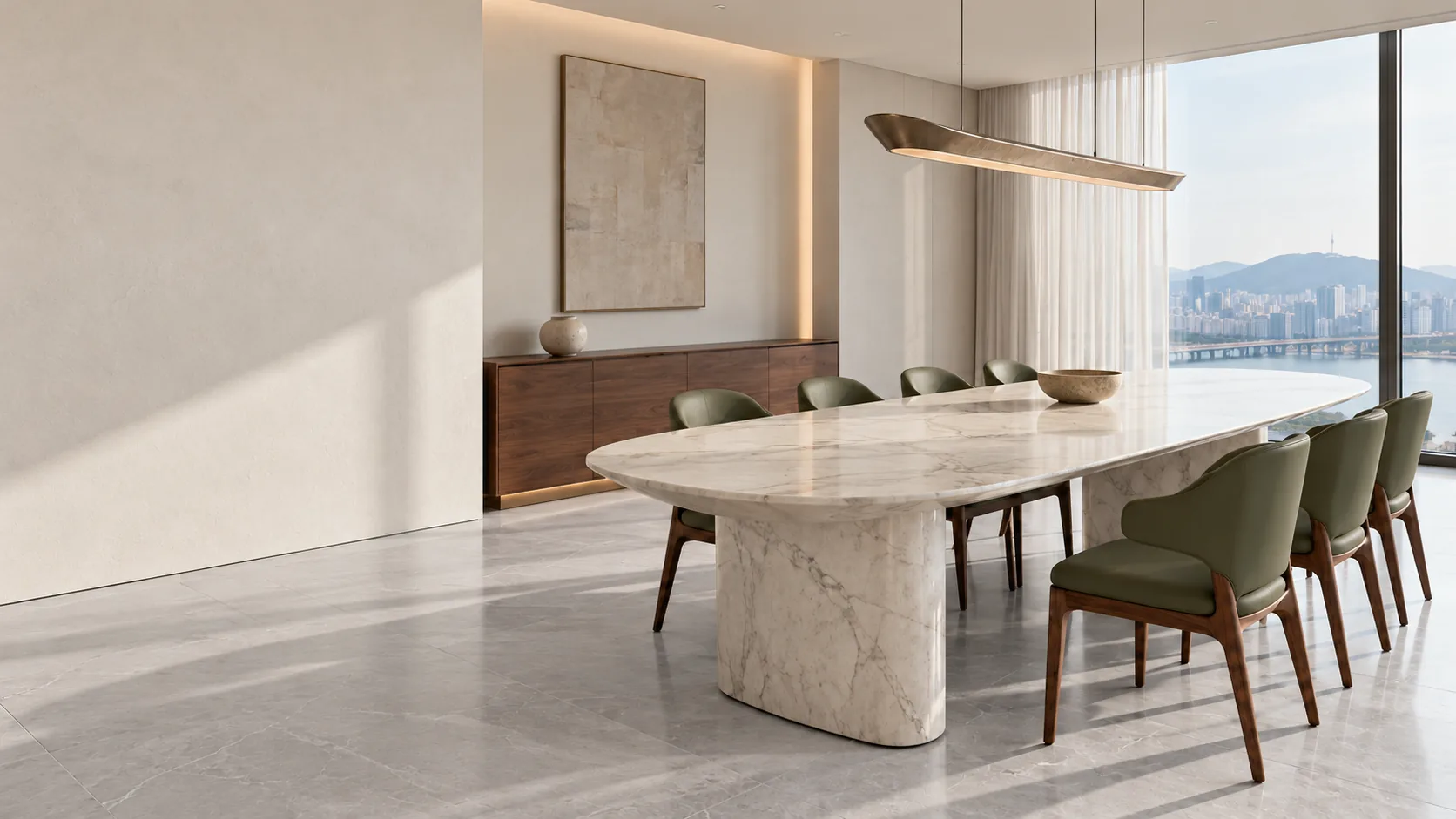 A marble dining table